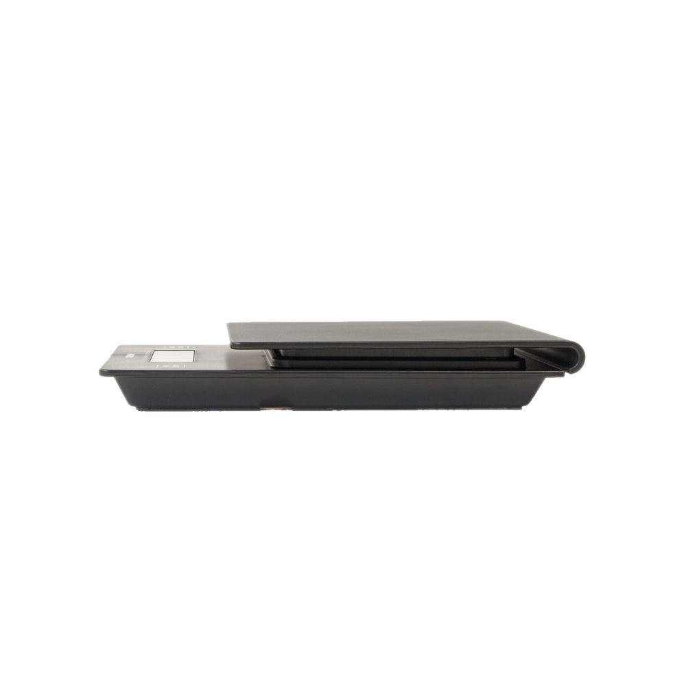 Side view of a small electronic black scale