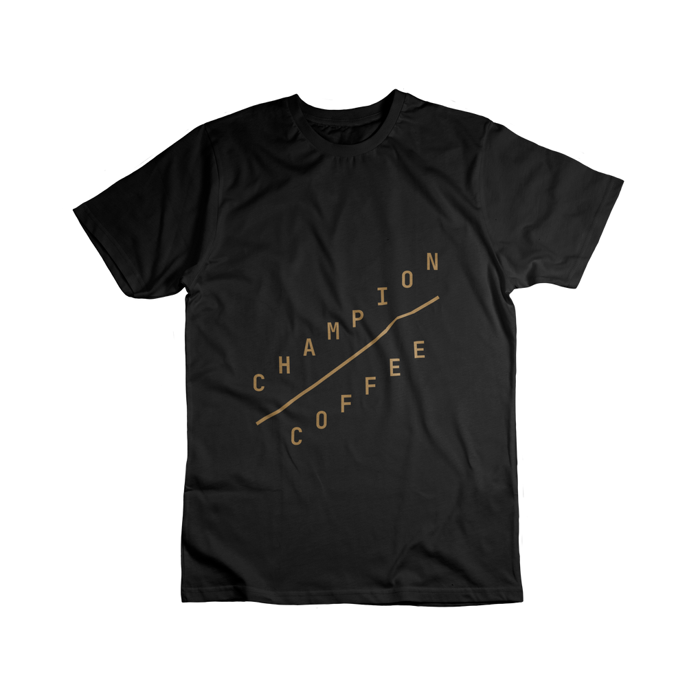 Black t-shirt with a brown design