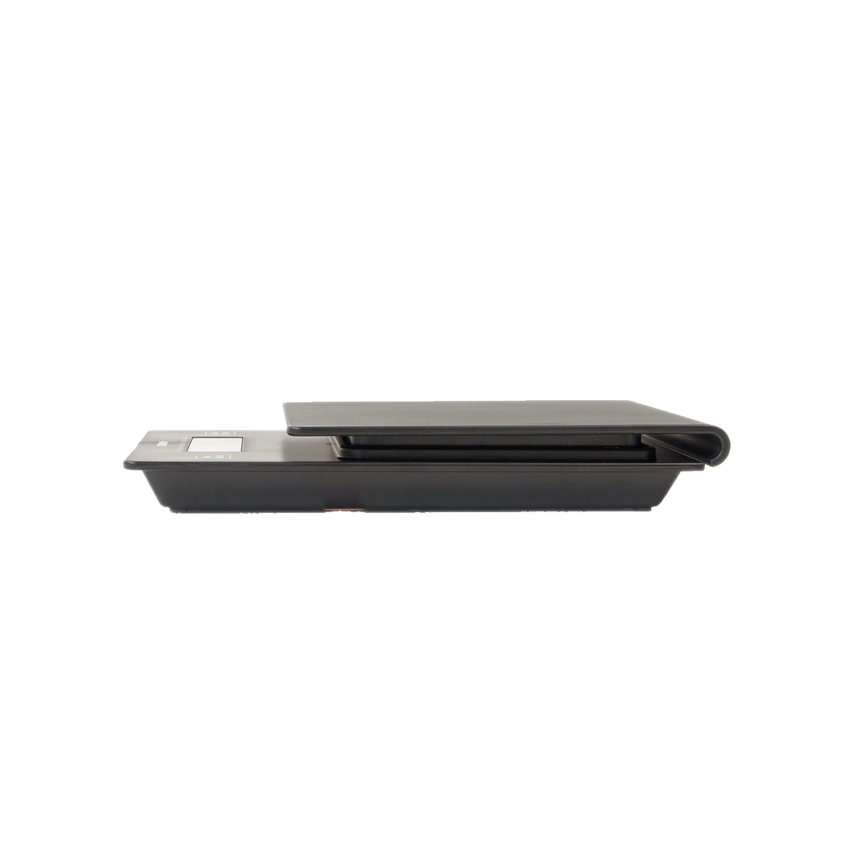 Side view of a small electronic black scale