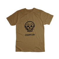 Brown t-shirt featuring the Champion logo