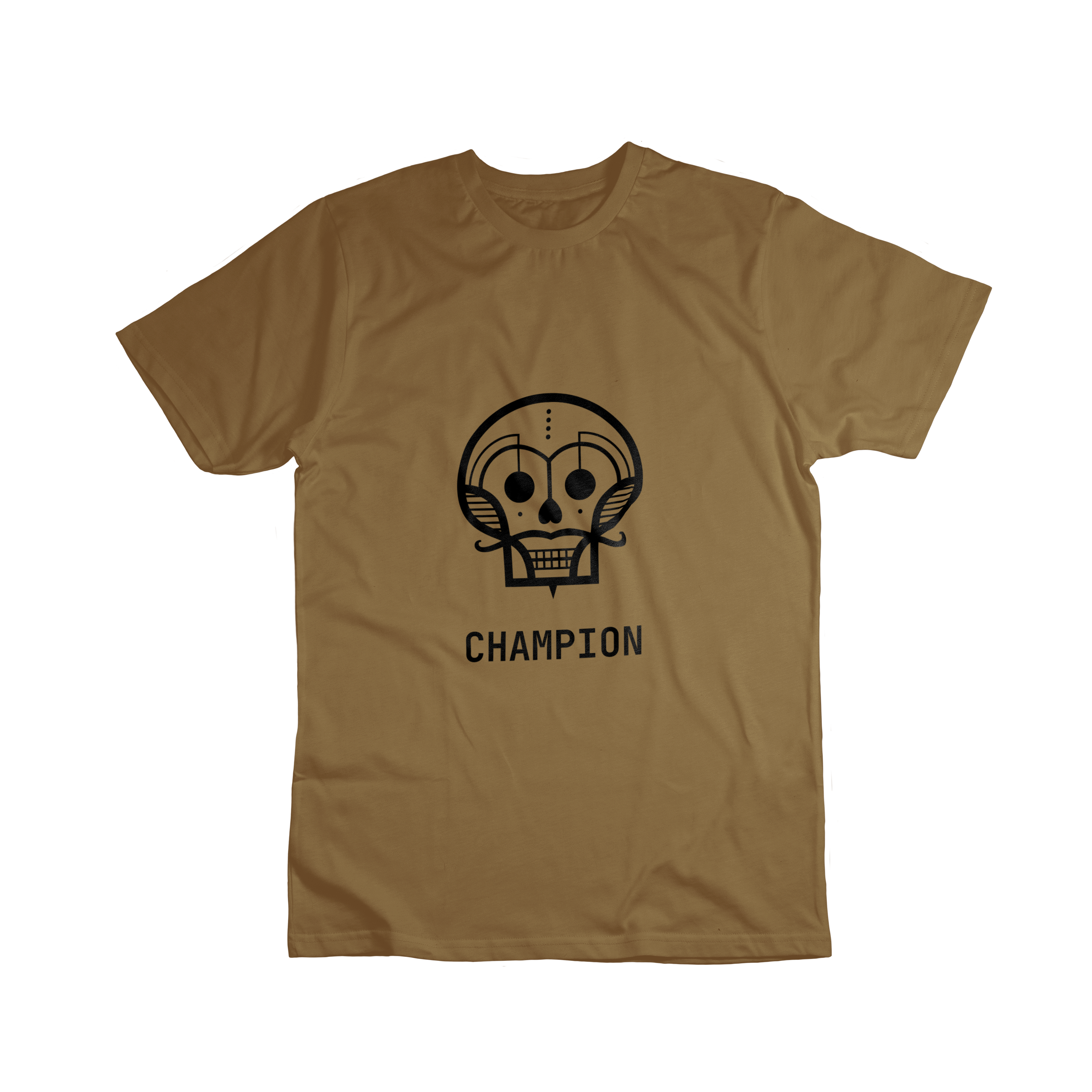 Brown t-shirt featuring the Champion logo