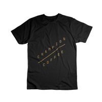 Black t-shirt with a brown design